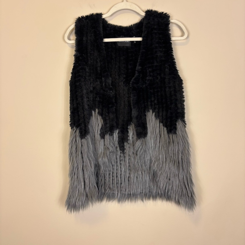 Dolce Cabo Black and Grey Dip Dye Faux Fur‎ Vest XS